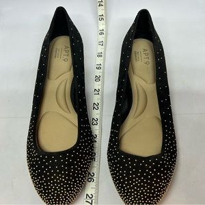 Apt 9 Black w/Goldtone Beads Ballet Flats‎ Women's 8M